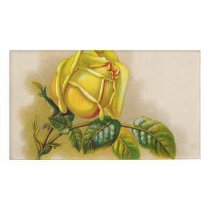 Yellow Rose Antique Vintage Print Fine Art Name Tag