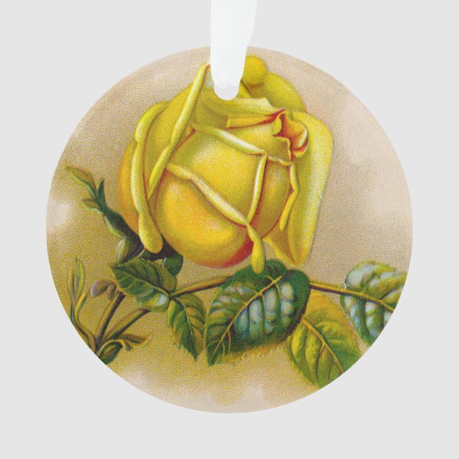 Yellow Rose Antique Vintage Print Fine Art Ornament (Front)