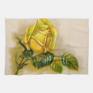 Yellow Rose Antique Vintage Print Fine Art Tea Towel
