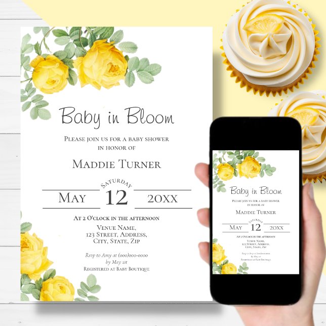  Yellow Rose Baby in Bloom Baby Shower Invitation (Creator Uploaded)