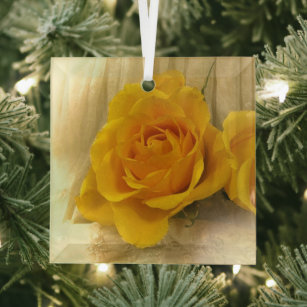 Yellow Rose Beveled Glass Ornament