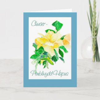 Yellow Rose Birthday Card, Sister Welsh Greeting Card