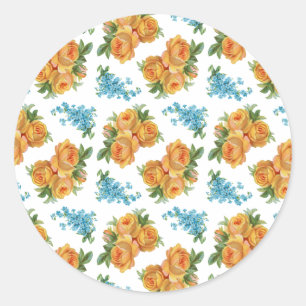 Yellow Rose Blue Flowers Vintage Pattern Classic Round Sticker