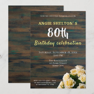 Yellow Rose Bouquet 80th Birthday Floral Party Invitation