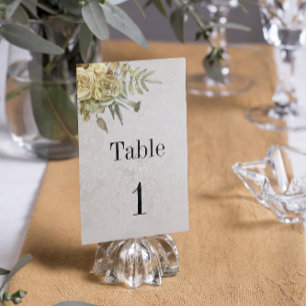 Yellow Rose Bouquet Boho Wedding  Table Number