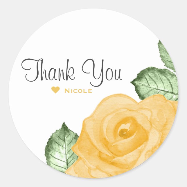 Yellow Rose Bridal Shower Elegant Party Favour Classic Round Sticker (Front)
