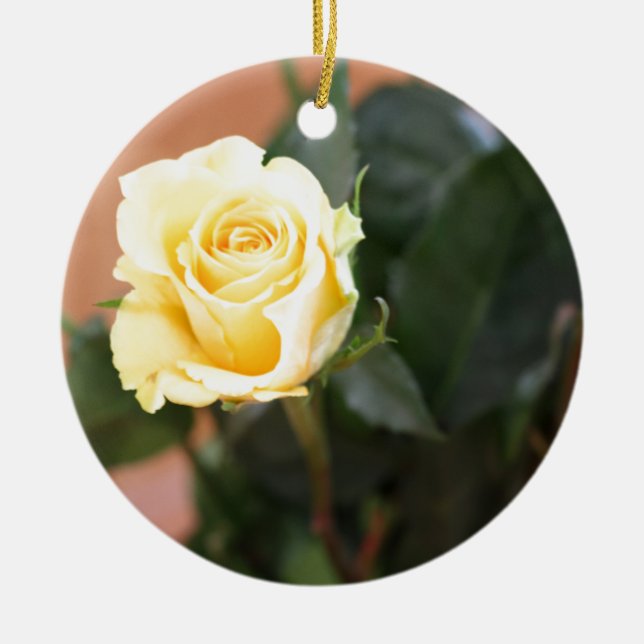 Yellow Rose Ceramic Tree Decoration (Front)