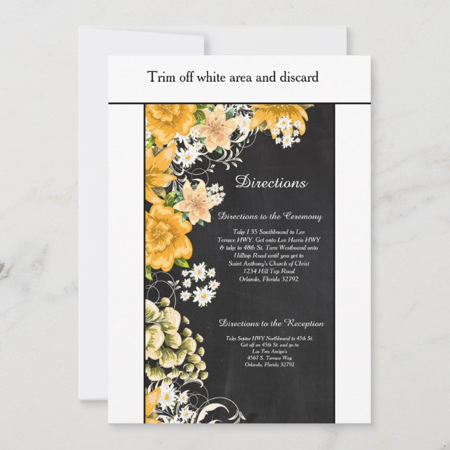 Yellow Rose Chalkboard 3.5x6 Directions Card (Front)