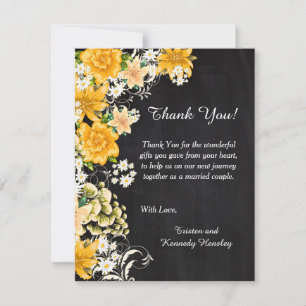 Yellow Rose Chalkboard 4x5 Flat Thank You Card