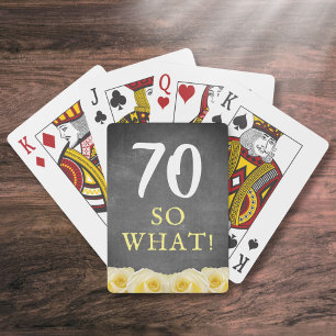 Yellow Rose Chalkboard Floral 70th Birthday Playing Cards