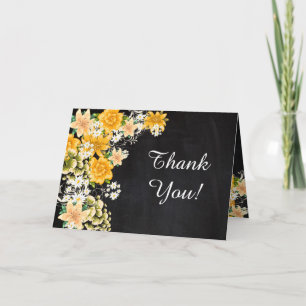 Yellow Rose Chalkboard Folded Thank You Card