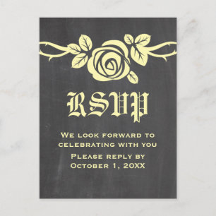 Yellow Rose Chalkboard RSVP Postcard
