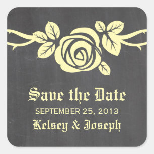 Yellow Rose Chalkboard Save the Date Stickers