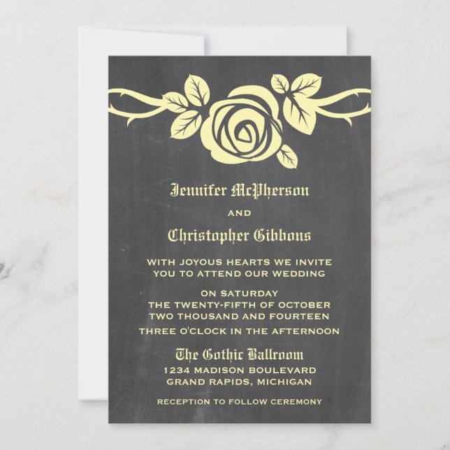 Yellow Rose Chalkboard Wedding Invite (Front)