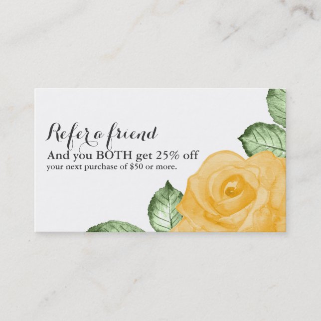 Yellow Rose Chic Elegant Floral Refer a Friend Referral Card (Front)
