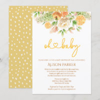 Yellow Rose Citrus Floral Girl Baby Shower by Mail