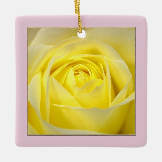 Yellow Rose Closeup Ceramic Ornament (Front)