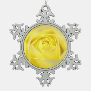 Yellow Rose Closeup Snowflake Pewter Christmas Ornament