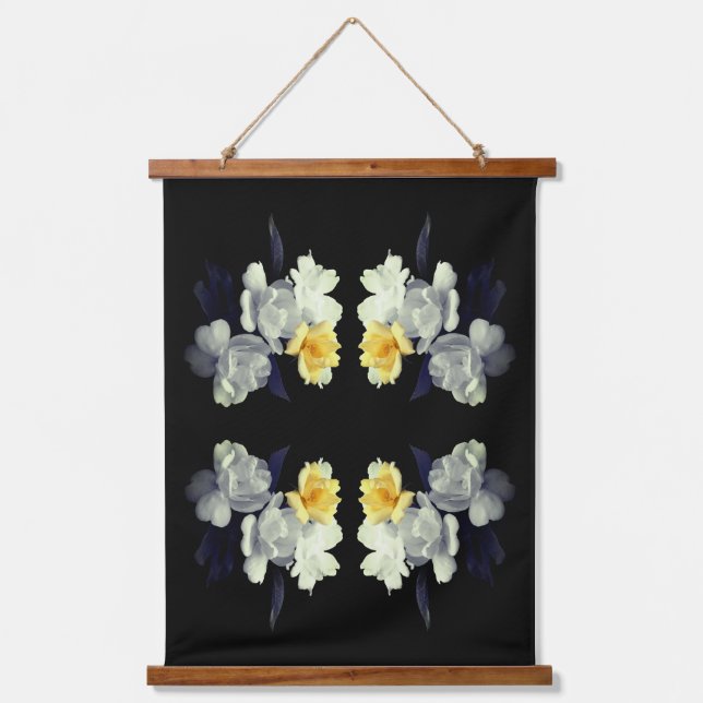 Yellow Rose Cluster Partial Colour Abstract Hanging Tapestry (Front)