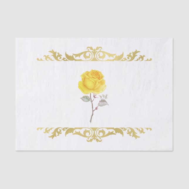 Yellow Rose & Elegant Gold Birthday Party Tissue Paper (Front)