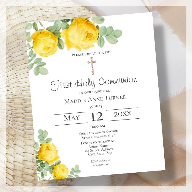 Yellow Rose | First Communion Budget Invitation (Creator Uploaded)