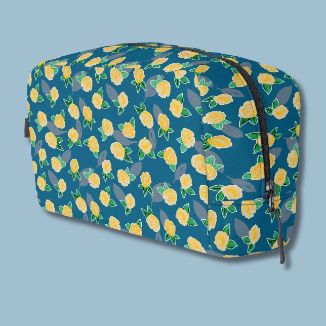 Yellow Rose Floral Botanical Dopp Kit (Yellow rose botanical floral cosmetic bag)