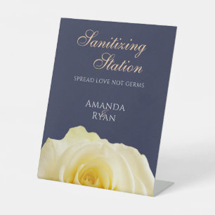 Yellow Rose Floral Covid Sanitising Wedding Pedestal Sign
