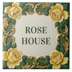 Yellow Rose Floral Custom House Name Sign Plaque Tile