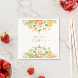 Yellow Rose Floral Greenery Girl Baby Shower Napkin