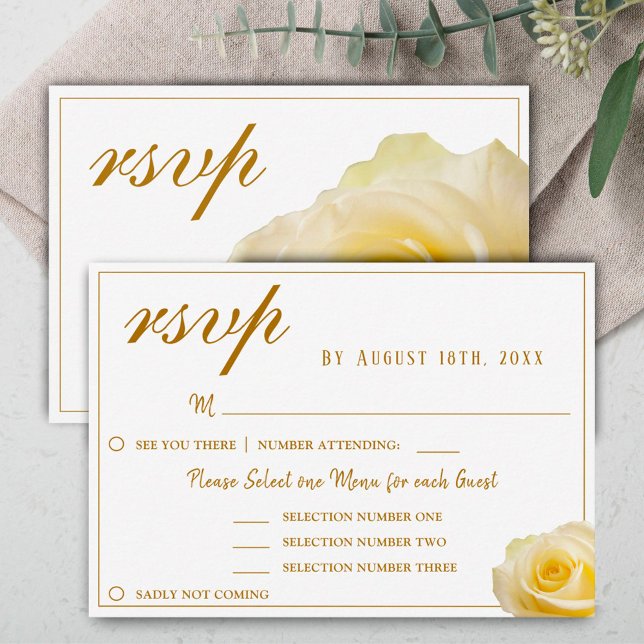 Yellow Rose Floral Wedding Menu Choice RSVP Card (Creator Uploaded)