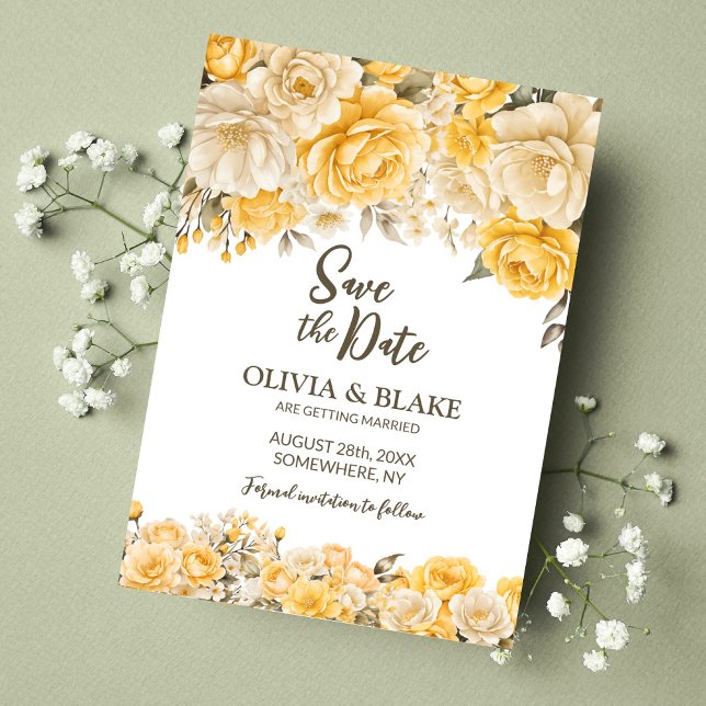 Yellow Rose Floral Wedding Save The Date (Creator Uploaded)