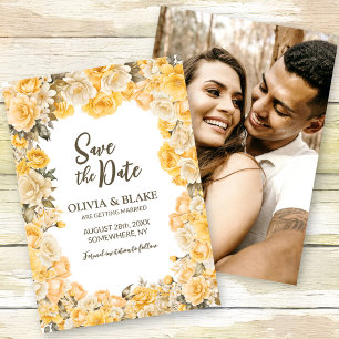 Yellow Rose Floral Wedding Save The Date
