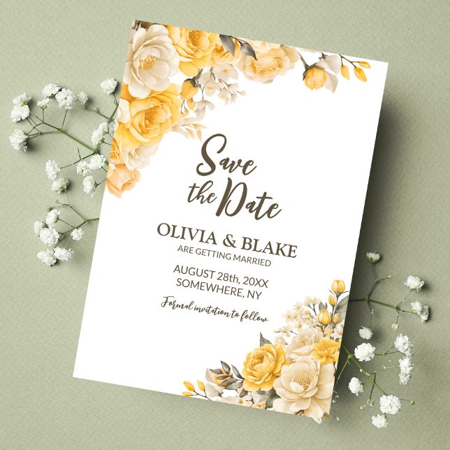 Yellow Rose Floral Wedding Save The Date (Creator Uploaded)