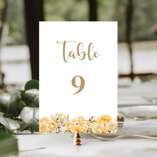 Yellow Rose Floral Wedding Table Number (Creator Uploaded)