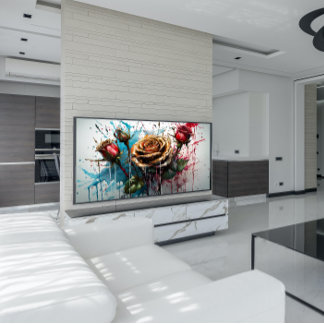 Yellow rose flower and red rose buds poster