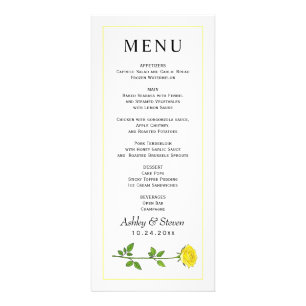 Yellow rose flower budget wedding menu card