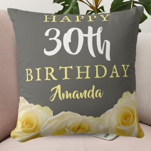 Yellow Rose Flower Floral 30th Birthday  Cushion