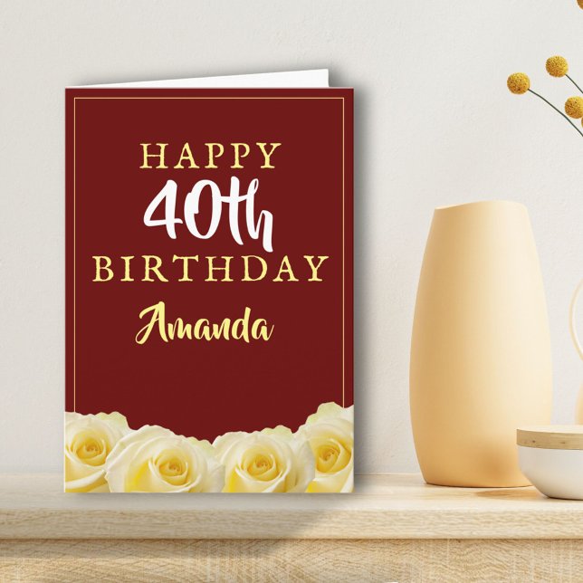 Yellow Rose Flower Floral 40th Birthday Card (Creator Uploaded)