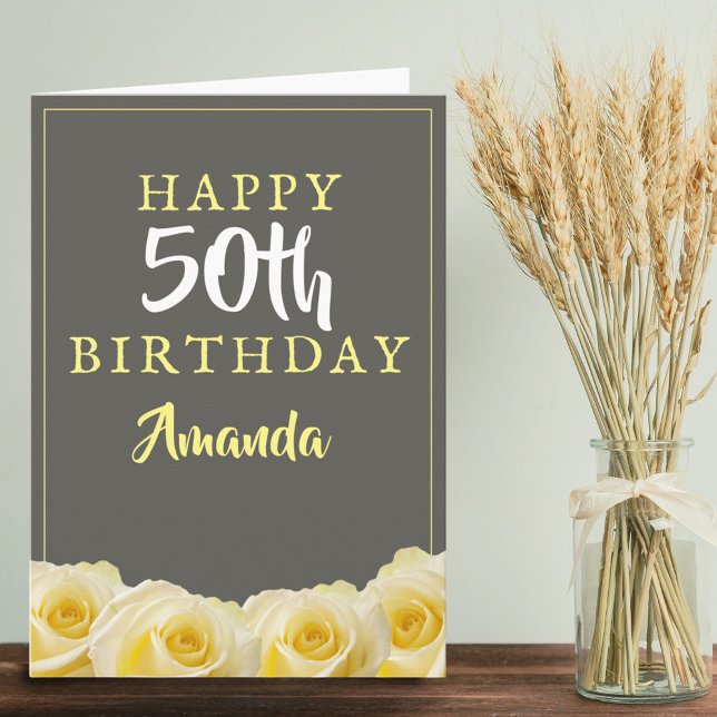 Yellow Rose Flower Floral 50th Birthday Card (Creator Uploaded)