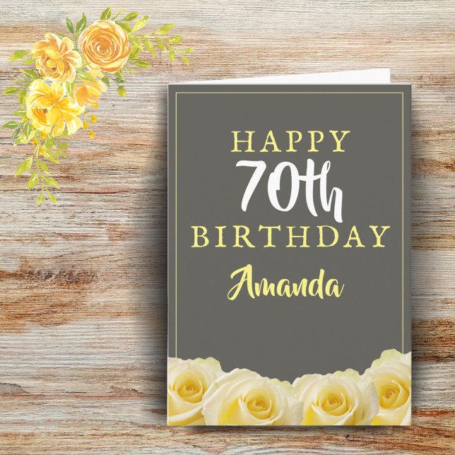 Yellow Rose Flower Floral 70th Birthday Card (Creator Uploaded)