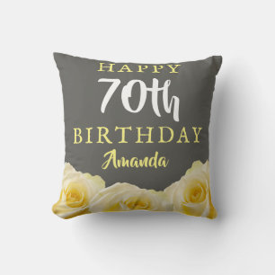 Yellow Rose Flower Floral 70th Birthday  Cushion