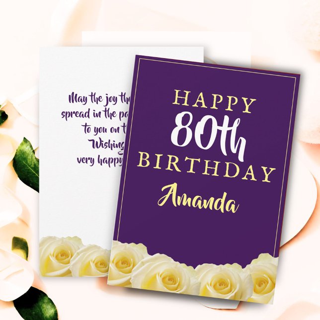 Yellow Rose Flower Floral 80th Birthday Card (Creator Uploaded)