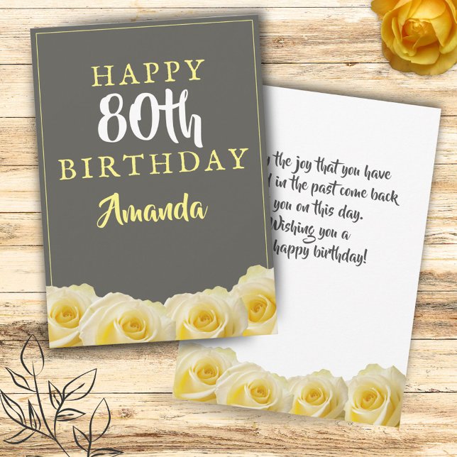 Yellow Rose Flower Floral 80th Birthday Card (Creator Uploaded)