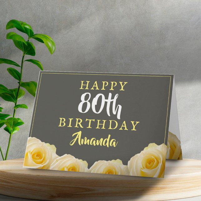 Yellow Rose Flower Floral 80th Birthday Card (Creator Uploaded)