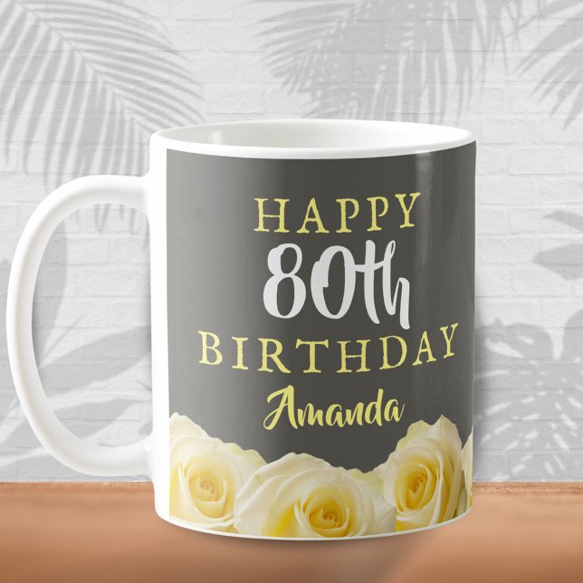 Yellow Rose Flower Floral 80th Birthday Coffee Mug (Creator Uploaded)