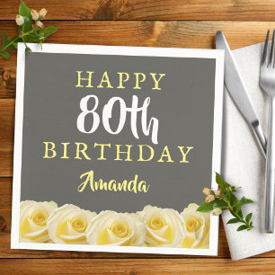Yellow Rose Flower Floral 80th Birthday  Napkin