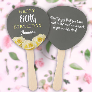 Yellow Rose Flower Floral 80th Birthday Party  Hand Fan