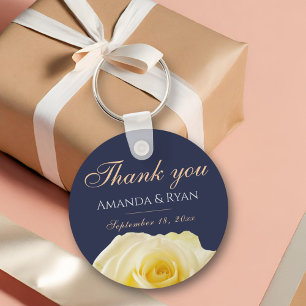 Yellow Rose Flower Floral Wedding Thank you Key Ring