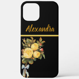 Yellow Rose Flower Gold monogram iPhone 12 Pro Max Case