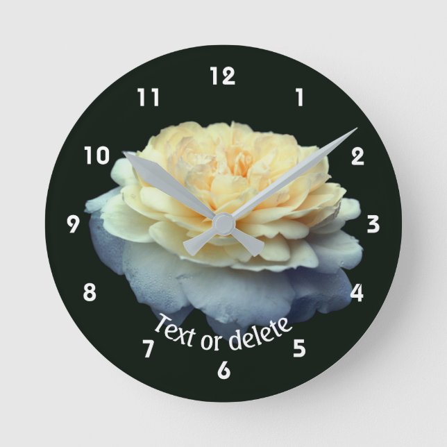 Yellow Rose Flower In Bloom Personalised Round Clock (Front)